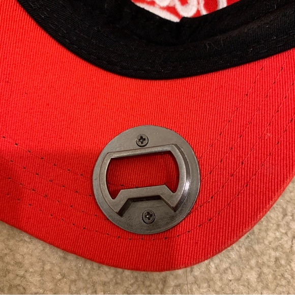 Coca-Cola Red Black Snapback Denim Baseball Cap Hat Metal Bottle Opener - Picture 9 of 12